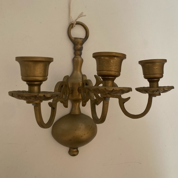 Vintage Brass 3 Candle Wall Sconce - Picture 1 of 11